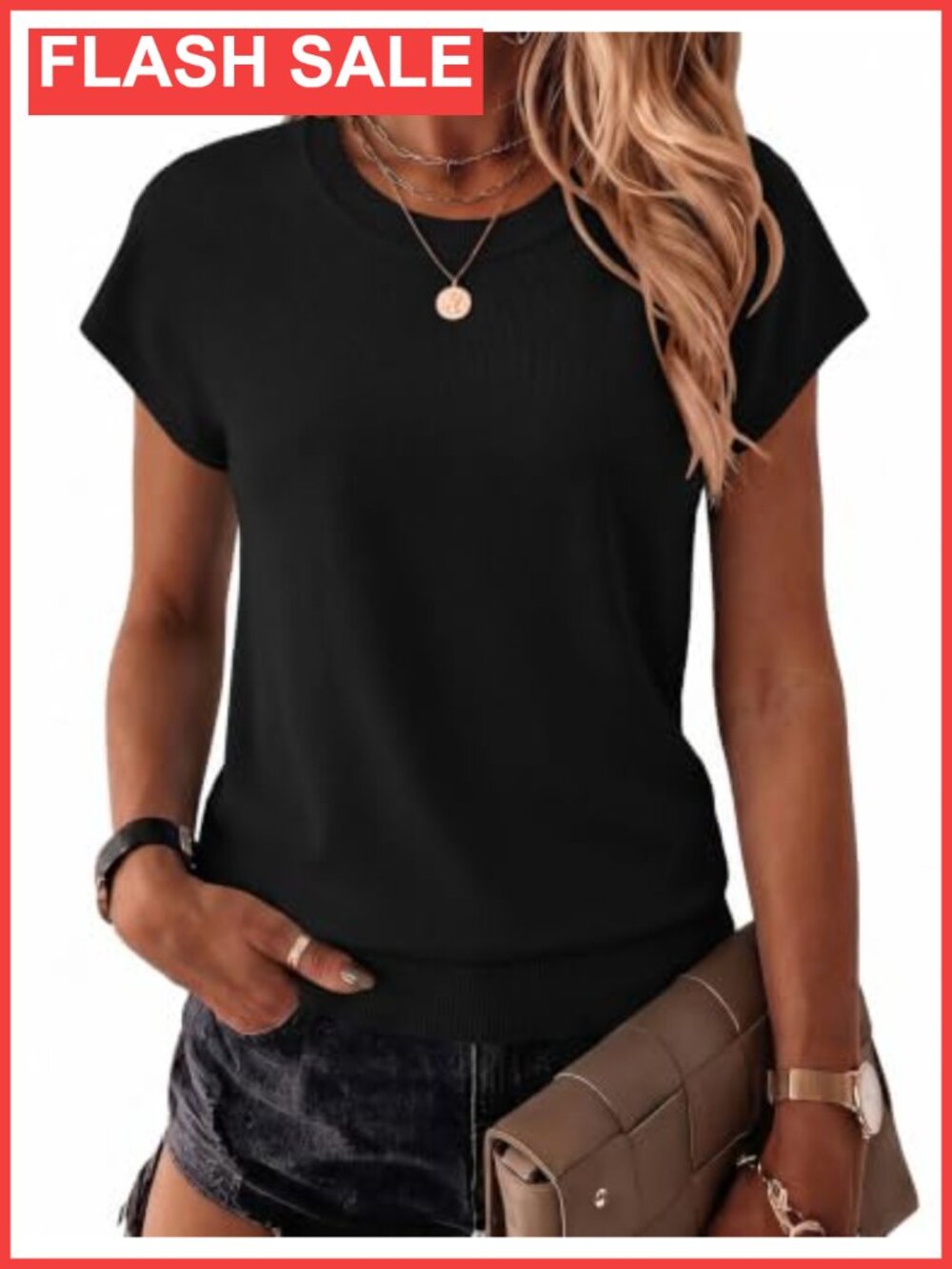 Women's Short Sleeve Crewneck Sweater 100% Viscose Knit Pullover
